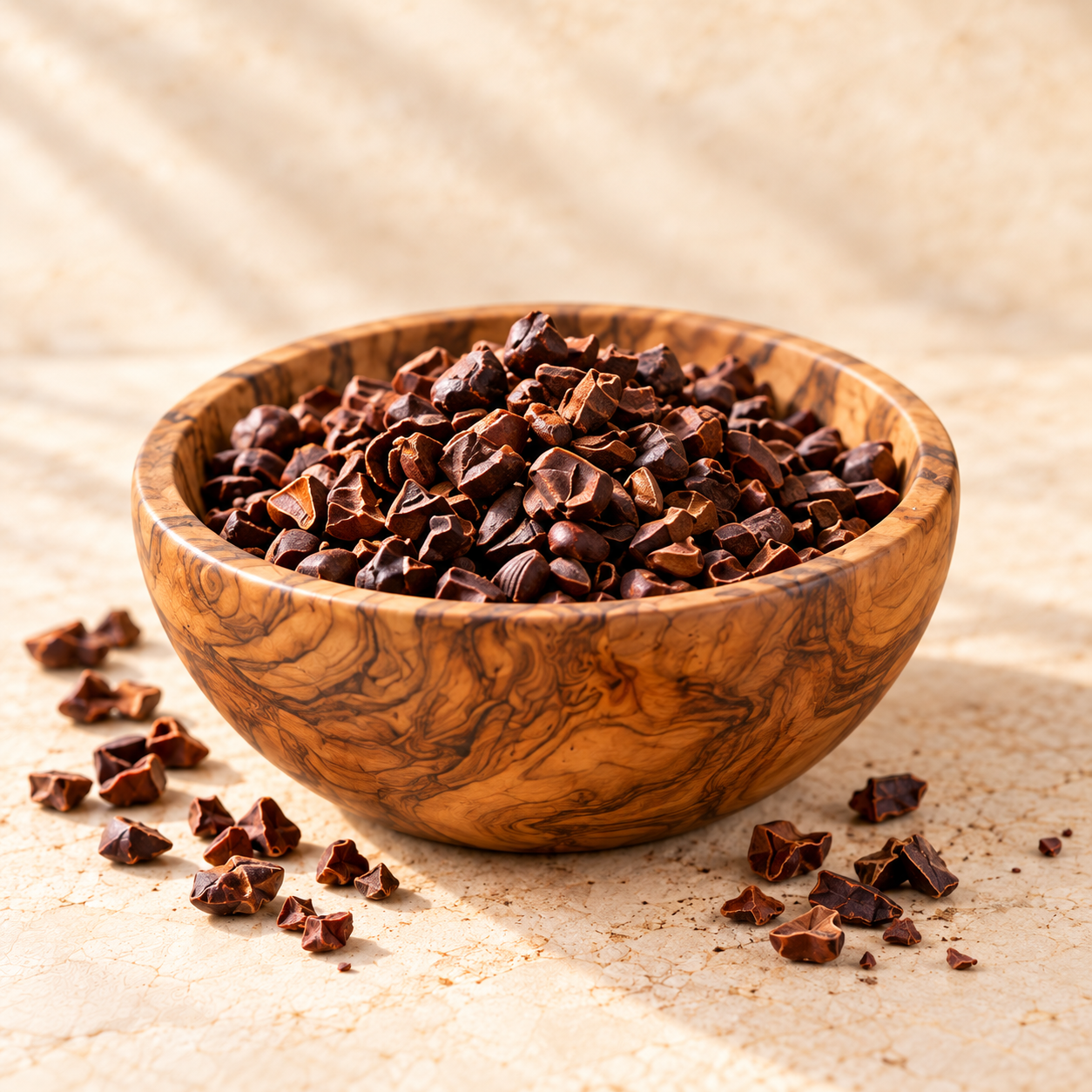 Colombian cacao nibs in a bowl
